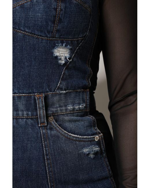 Dolce & Gabbana Black Blue Long Sleeves Denim Mini Dress for men