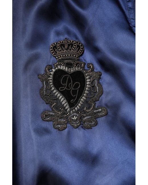 Dolce & Gabbana Blue Satin Jacket Logo Embroidery for men