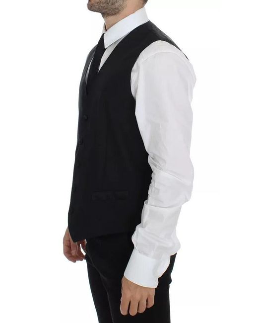 Dolce & Gabbana Black Wool Silk Dress Gilet Jacket Vest