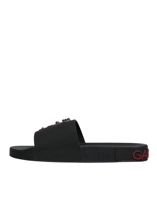 Dolce & Gabbana Black Pool Slides Cartoon Print Style for men