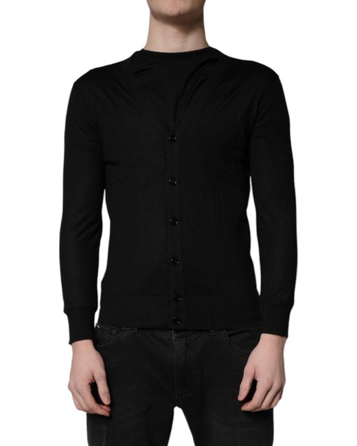 Dolce & Gabbana Black Cashmere Button Down Cardigan Sweater for men