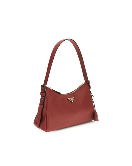 Prada Red Multicolor Calf Leather Bos Taurus Shoulder Bag