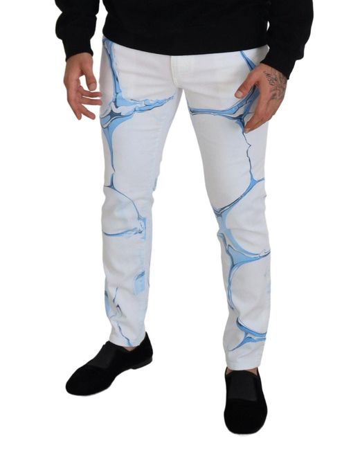 Dolce & Gabbana Blue Printed Slimfit Jeans for men