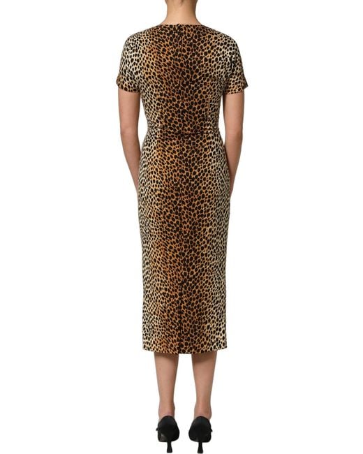 Dolce & Gabbana Black Leopard Print Silk Sheath Midi Dress Elastane