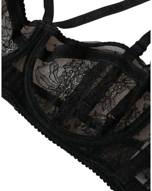 Dolce & Gabbana Black Floral Lace Nylon Balconcino Bra Underwear