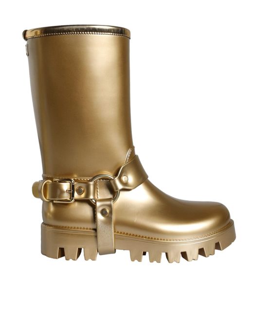 Dolce & Gabbana Metallic Gold Rubber Pvc Rain Boots Shoes