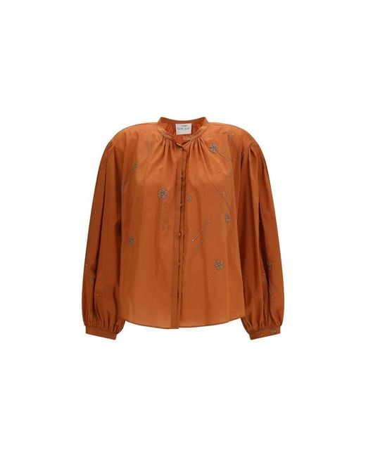 Forte_forte Brown Orange Cotton Pattern Shirt