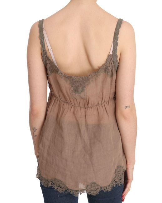 Pink Memories Blue Brown Lace Spaghetti Strap Plunging Top Blouse