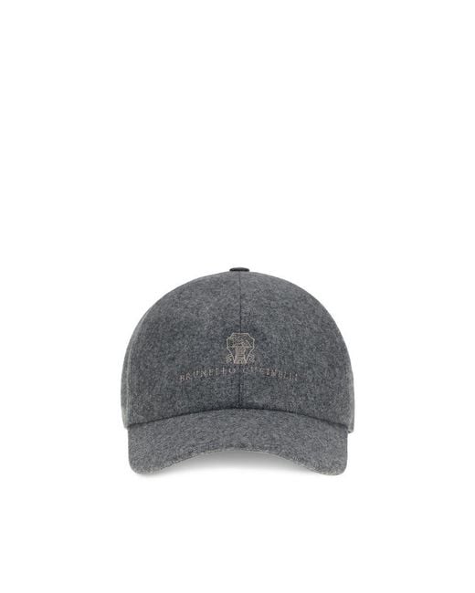 Brunello Cucinelli Gray Logo Baseball Hat for men