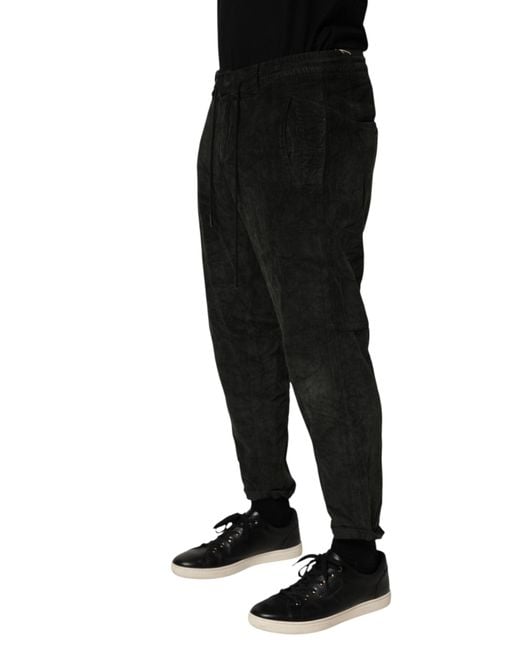 Dondup Black Mid Waist Cropped Corduroy Men Trouser Pants for men