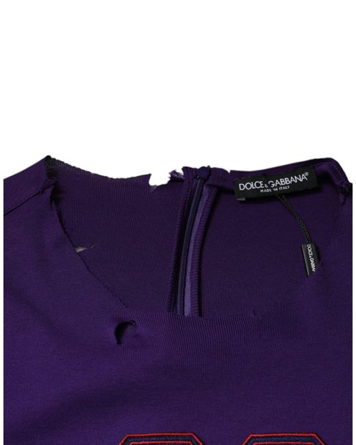 Dolce & Gabbana Purple Cotton Round Neck Pullover Sweater for men