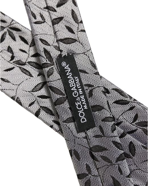 Dolce & Gabbana Men Gray Leaf Pattern Silk Adjustable Tied Necktie Tie for men