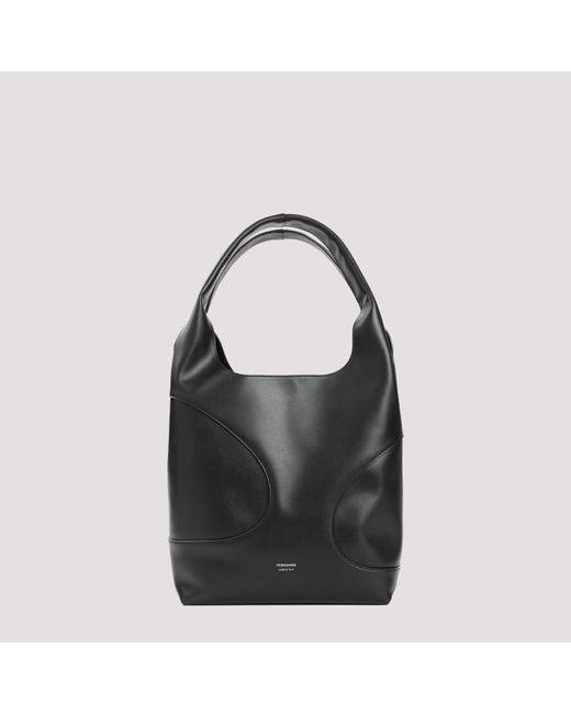 Ferragamo Black Calf Leather Cut Out Shopping Bag