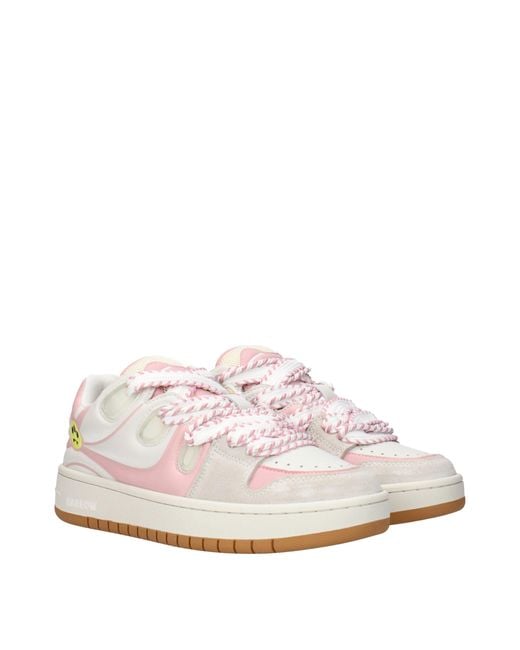 Barrow Pink White Leather Low Top Sneakers