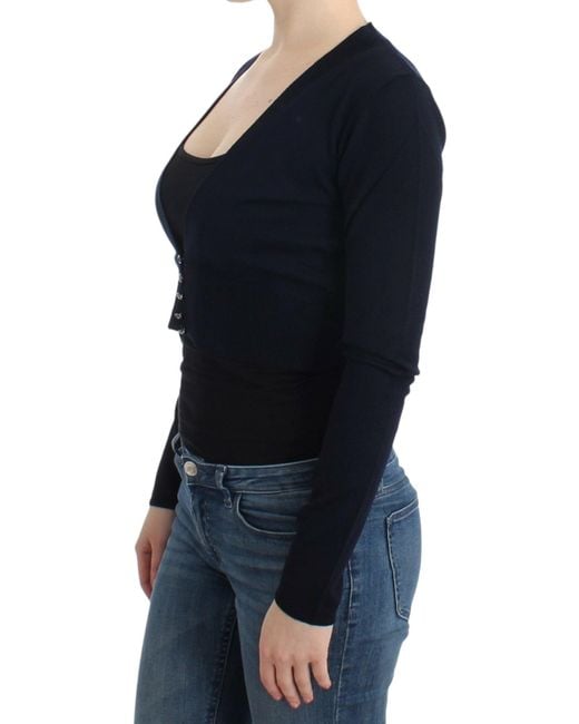 Roberto Cavalli Black Elegant Cropped Virgin Wool Cardigan