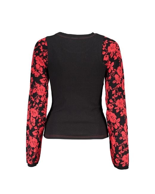 Desigual Red Chic Crew Neck Sweater With Contrast Details