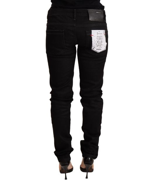 Acht Black Low Waist Skinny Denim Cotton Trouser