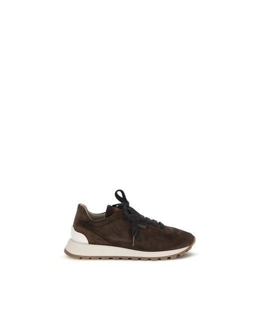 Brunello Cucinelli Black Brown Calf Leather Bos Taurus Athletic Sneakers