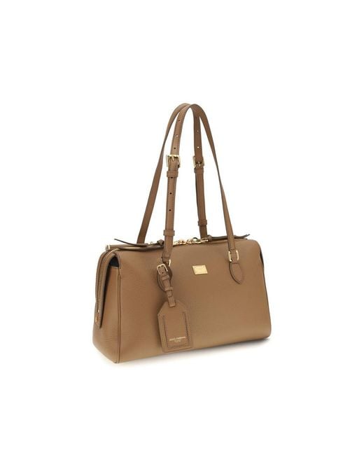 Dolce & Gabbana Brown Beige Calf Leather Bos Taurus Shoulder Bag