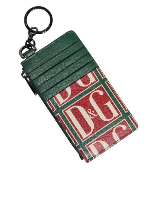 Dolce & Gabbana Metallic Calf Leather Logo Print Monogram Card Holder Wallet for men