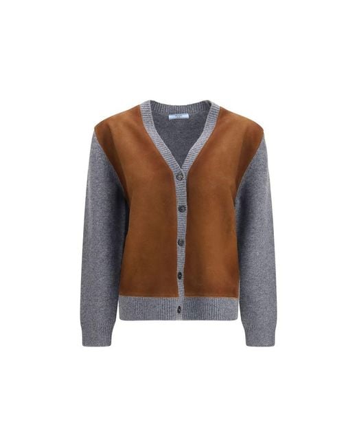Prada Brown Multicolor Wool Oves Aries Cardigan