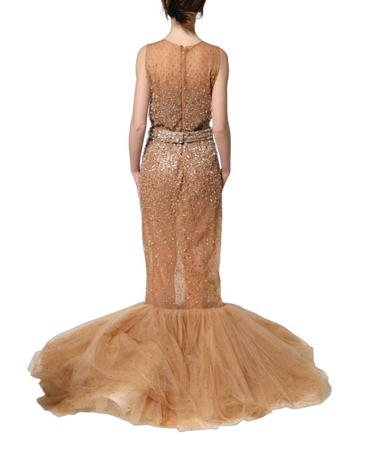 Dolce & Gabbana Brown Crystal Embellished Mermaid Gown Dress