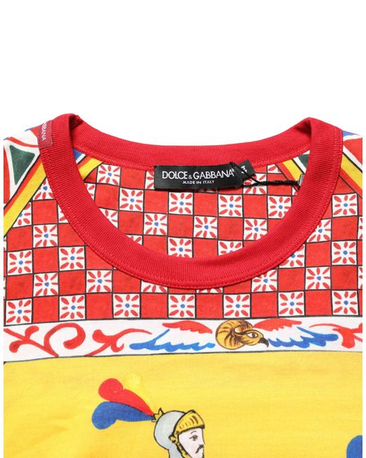 Dolce & Gabbana Red Multicolor Carretto Print Crew Neck T for men