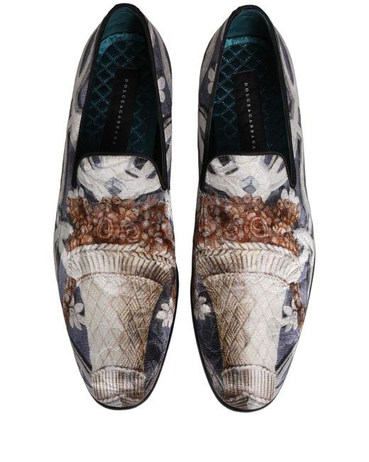 Dolce & Gabbana White Multicolor Floral Tapestry Embroidery Loafer Shoes for men