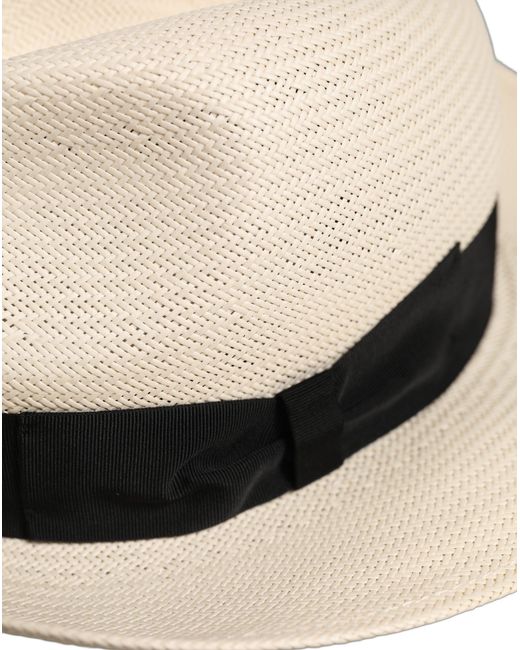 Dolce & Gabbana Black Men White Paper Straw Fedora Panama Capello Hat for men