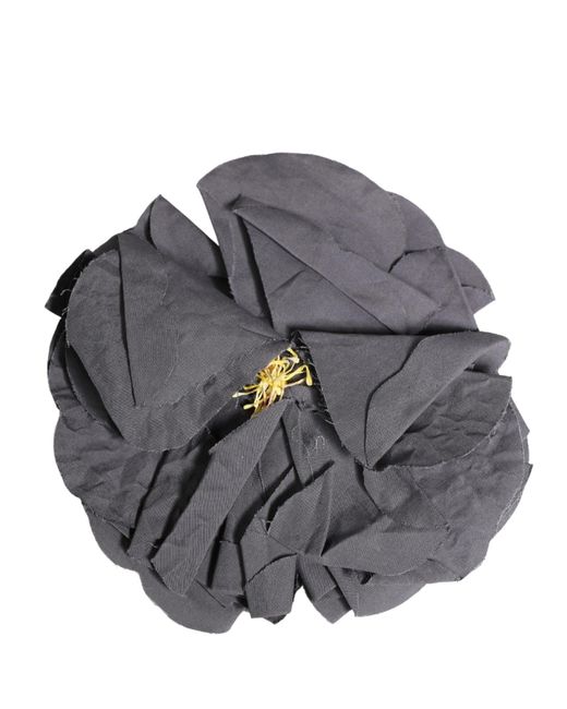 Dolce & Gabbana Gray Floral Motif Silk Blend Poplin Fabric Bar Pin Brooch