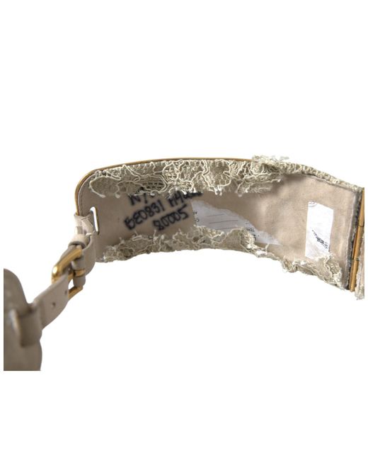 Dolce & Gabbana Natural Gold Brass Faux Pearl Floral Embellished Belt