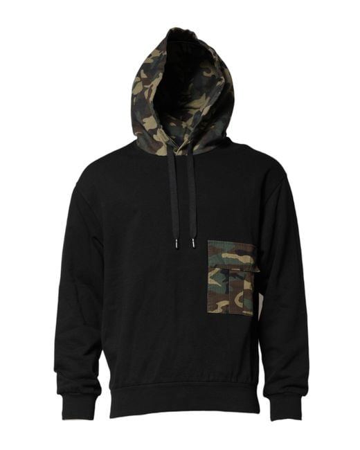 Dolce & Gabbana Black Camouflage Hooded Sweatshirt Sweater for men
