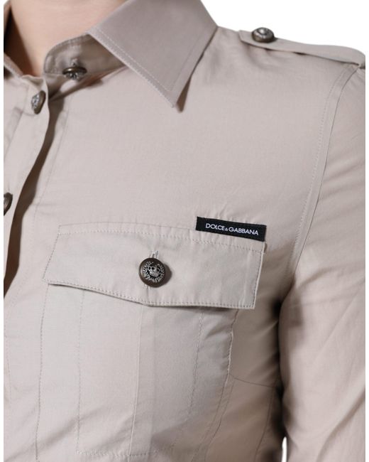 Dolce & Gabbana Natural Cotton Collared Button Down Shirt Top