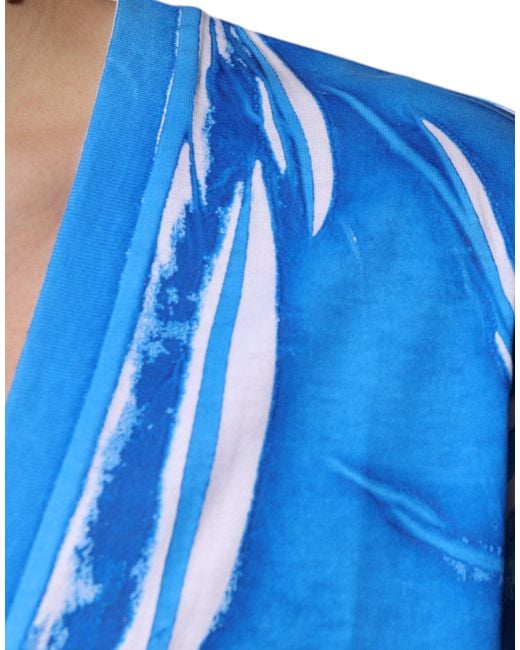 Dolce & Gabbana Blue Abstract Print Vneck Tshirt for men