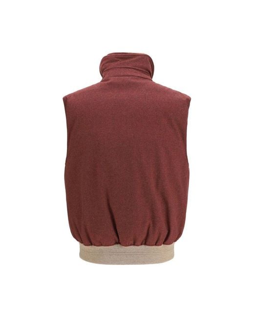 Brunello Cucinelli Red Bordeaux Wool Oves Aries Sleeveless Jacket for men