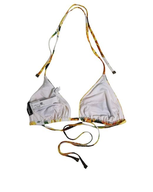 Dolce & Gabbana White Multicolor Floral Halter Beachwear Bikini Top