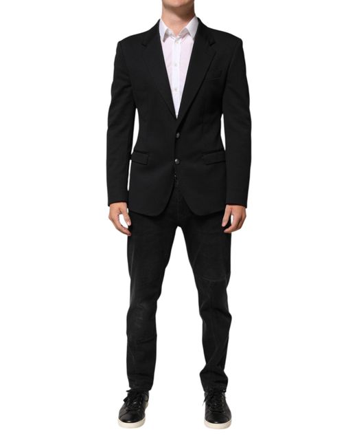 Dolce & Gabbana Black Dark Blue Cotton Men Jacket Coat Blazer Suit for men