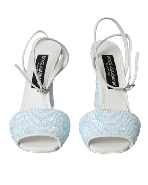 Dolce & Gabbana Blue Light Sequin Ankle Strap Sandals Shoes