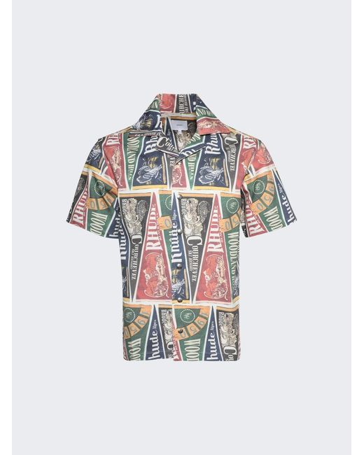 Rhude White Collegiate Flag Snap Shirt for men