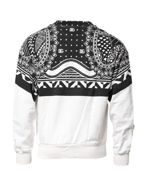 Dolce & Gabbana White Bandana Print Crew Neck Long Sleeve Sweater for men