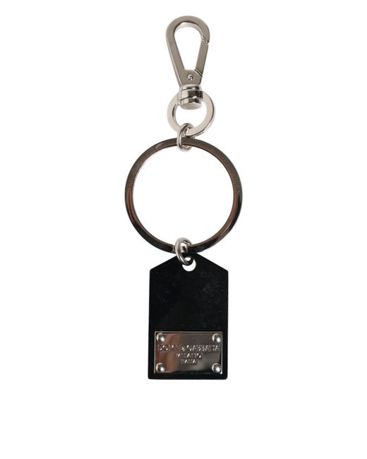Dolce & Gabbana White Sint Glass Plaque Dg Logo Metal Platekeychain Keyring for men
