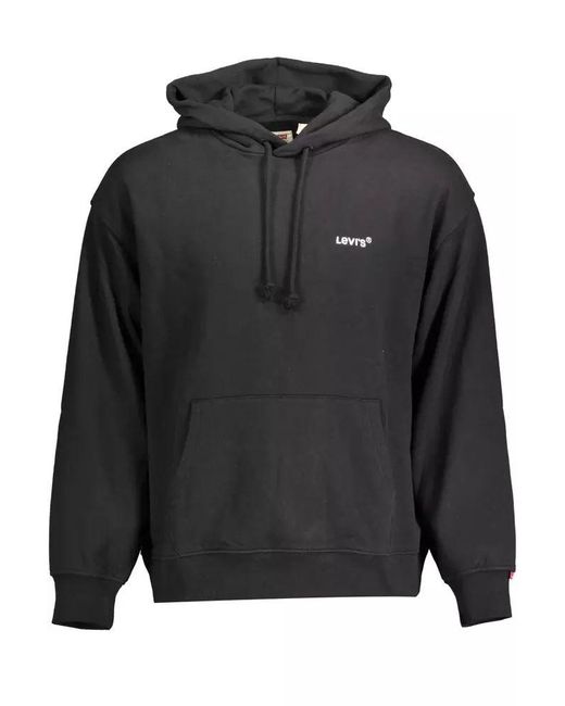 Levi's Sleek Black Cotton Hoodie With Embroidered Logo for men