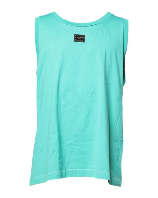 Dolce & Gabbana Blue Sleeveless Cotton Tank Top for men