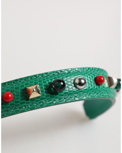 Dolce & Gabbana Green Embellished Leather Bag Handle Shoulder Strap
