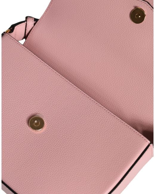 Versace Pink Grainy Calf Leather Logo Crossbody Shoulder Bag