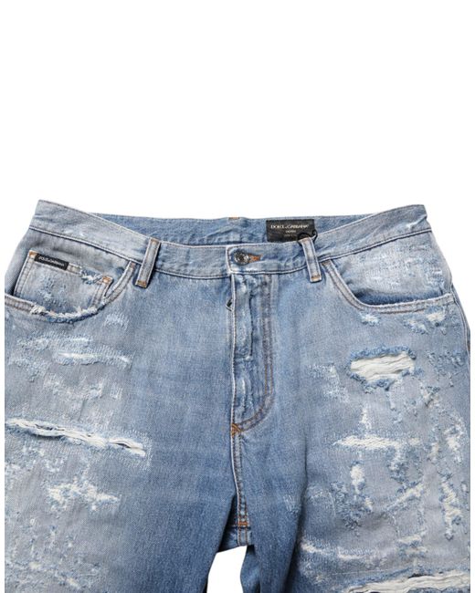 Dolce & Gabbana Blue Distressed Ripped Denim Trouser Jeans Cotton for men