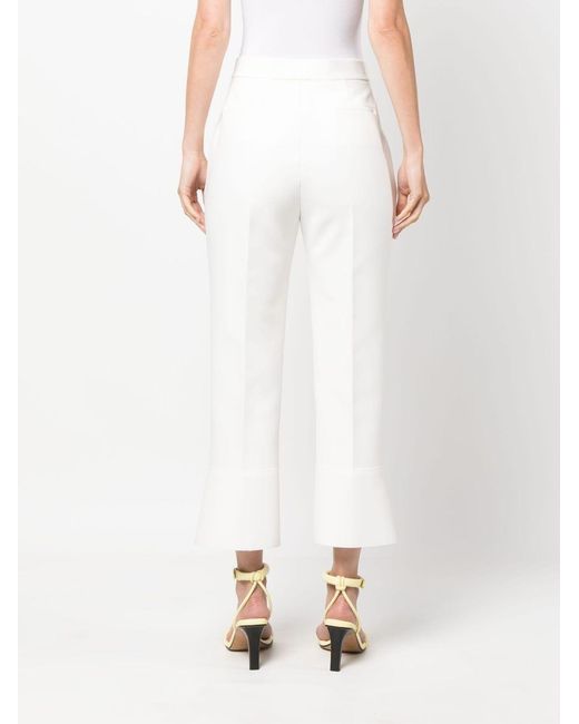 MSGM White Cropped-Leg Flared Trousers