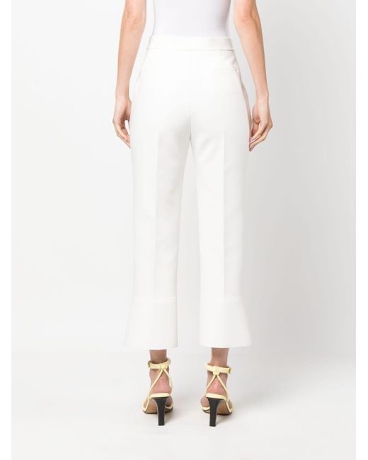 MSGM White Cropped-Leg Flared Trousers