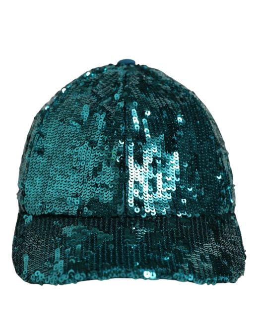 Dolce & Gabbana Men Green Cotton Sequin Baseball Cap 6 Panels Hat for men