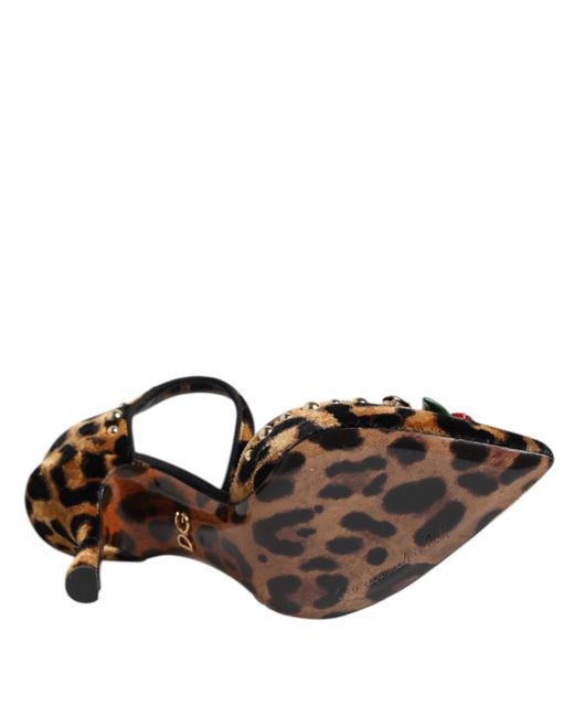 Dolce & Gabbana Multicolor Brown Leopard Crystal Roses Pumps Shoes